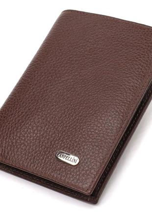 Мужской современный кошелек вертикального формата из натуральной кожи canpellini 21756 коричневый