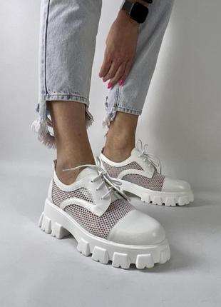 Літні лофери туфлі з сіточкою білі жіночі