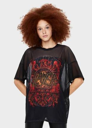 Bershka slayer t shirt оверсайз сітчаста