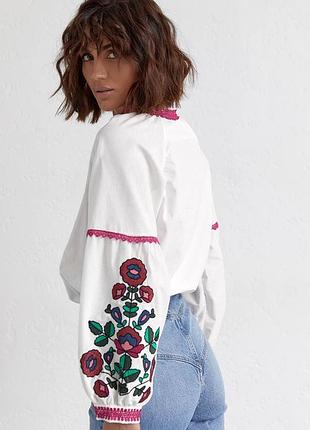 Роскошная хлопковая блуза вышиванка белая с вышивкой народная украинская этническая...