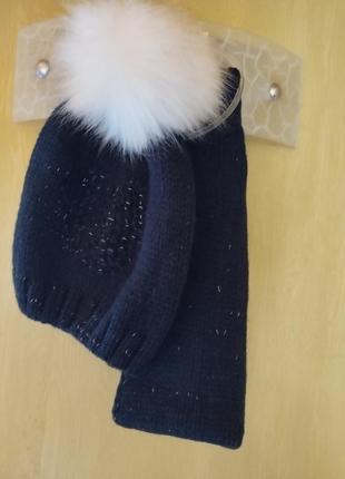 Фирменный комплект шапка шарф с люрексом для девочки  chiacp китай 6-8 лет