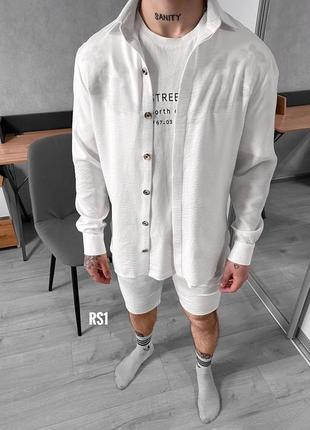 Мужской стильный костюм: рубашка + шорты в белом цвете3 фото