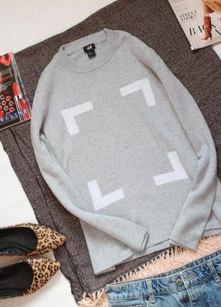 Серый свитер с принтом h&m 36 с размер