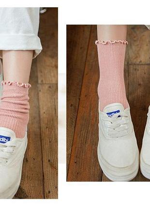 Женские носки пудра рубчик с рюшами высокие нежно розовые стильные носки отличное качество оборочка6 фото