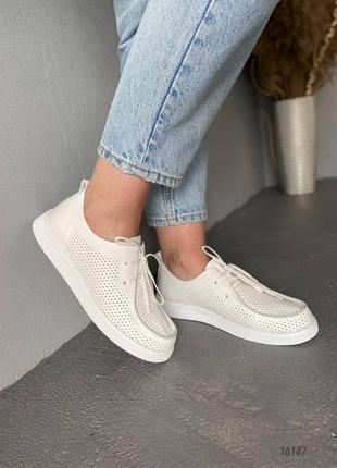 16147 женские мокасины с перфорацией в натуральной коже