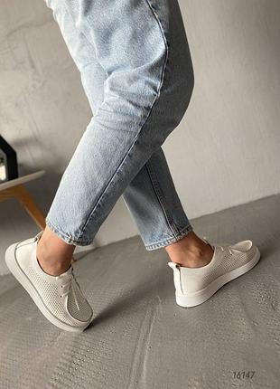 16147 женские мокасины с перфорацией в натуральной коже