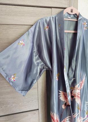 Серо-металлический халат-кимано с журавлями( размер 40-42)8 фото