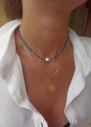 Чокер синий жемчужина