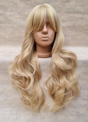 Термопарик блонд с длинными светлыми волосами под натуральный термо парик светлый пшеничного цвета для образа барби5 фото