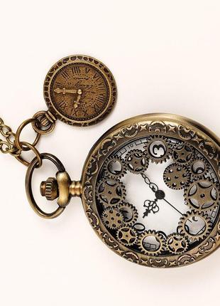 Часы карманные винтаж "vintage skeleton" в стиле стимпанк с цепочкой и кулоном в подарок2 фото