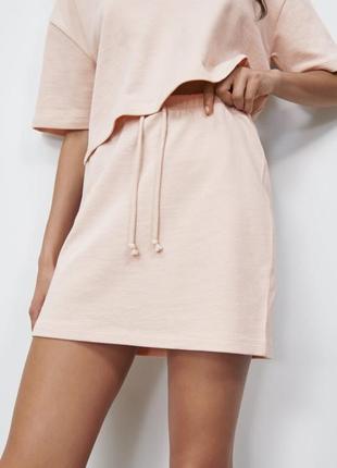 Zara premium cotton костюм футболка кроп топ юбка из новых коллекций /6976/