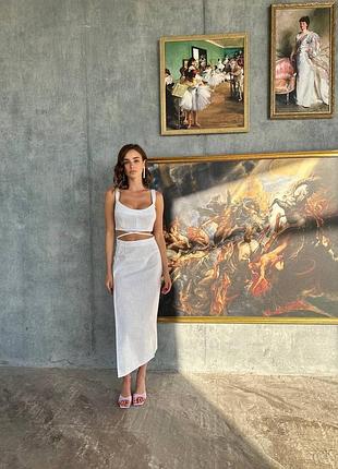 Костюм жіночий (топ + юбка міді з розрізом)