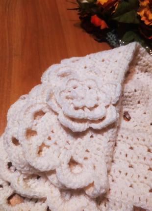 Кокетка вязаний ажурний шарфик осенний шарф брошь цветок брошка квітка новий ручна робота2 фото