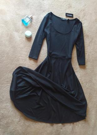 Базовое качественное стильное платье миди с пышной юбкой рукав 3/4