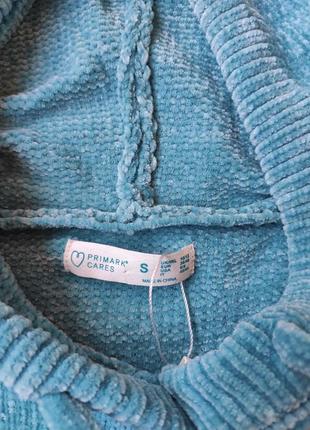 Блакитний светр із капюшоном худі велюр оверсайз кофта в'язана синель бірюзовий світшот толстовка6 фото