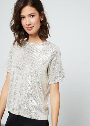 Шелковая натуральная блуза шелк с паетками блестящая серебристая блузка футболка шелк karen millen