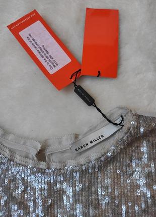 Шовкова натуральна блуза шовк із паєтками блискуча срібляста блузка шовк karen millen7 фото