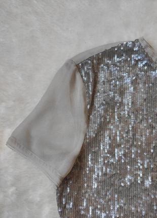 Шовкова натуральна блуза шовк із паєтками блискуча срібляста блузка шовк karen millen6 фото