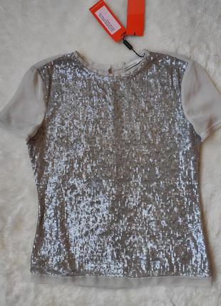 Шовкова натуральна блуза шовк із паєтками блискуча срібляста блузка шовк karen millen3 фото