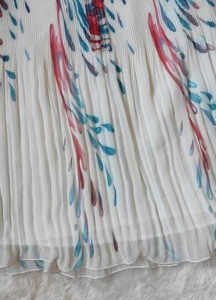 Белое разноцветное короткое натуральное шелковое платье шелк плиссе мини со складками поясом пышными6 фото