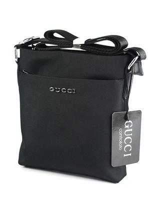Мини сумочка мужская текстильная через плечо черного цвета, маленькая молодежная черная сумка