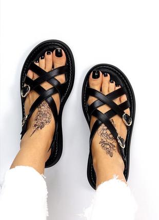 Босоножки сандали натуральная кожа черные с переплетением римлянки6 фото