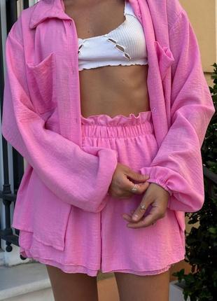 Льняной костюм рубашка+шорты