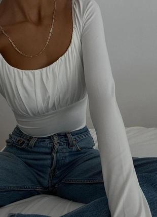 Трендовый белый топ со сборочками на груди shein топ лонгслив shein белый топ shein