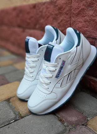 Мужские кроссовки reebok classic белые с зеленым скипь sale / smb