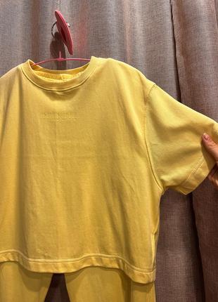 Уценка 🔥🔥🔥 женский костюм iconic  look летний желтый натуральная ткань футболка брюки спортивный оверсайз тренд
