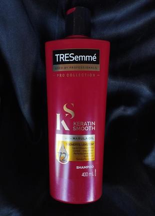 Шампунь tresemmé

used by professionals

pro collection -

k keratin smooth

with marula oil

5benefits 1system