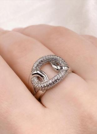 Кольцо серебряное женское колечко в белых камнях серебро 925 покрыто родием 17.5 размер 1032 3.70г2 фото