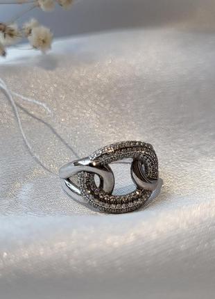 Кольцо серебряное женское колечко в белых камнях серебро 925 покрыто родием 17.5 размер 1032 3.70г5 фото