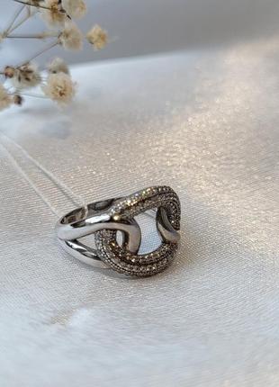 Кольцо серебряное женское колечко в белых камнях серебро 925 покрыто родием 17.5 размер 1032 3.70г4 фото