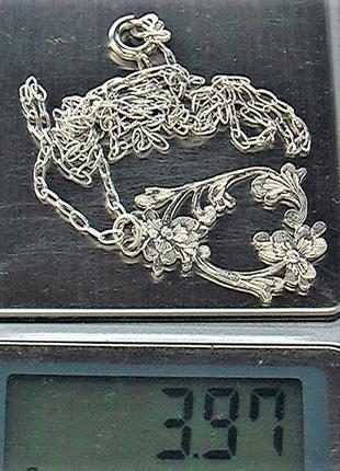Подвеска кулон с цепочкой серебро ссср 960 проба 3,27 гр длина цепи 51 см скань флорентийская6 фото