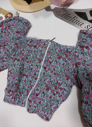 Костюм топ юбка топ с объемными рукавами костюм в цветочный принт летний легкий комплект 44 42 распродаж7 фото