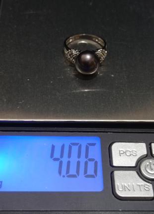Черный жемчуг, серебряный набор с черным жемчугам, кольцо, серьги, кулон6 фото