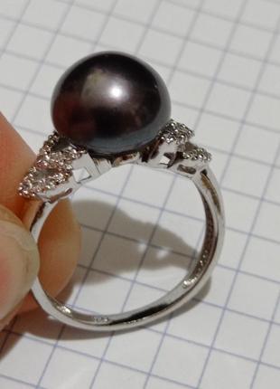 Черный жемчуг, серебряный набор с черным жемчугам, кольцо, серьги, кулон7 фото