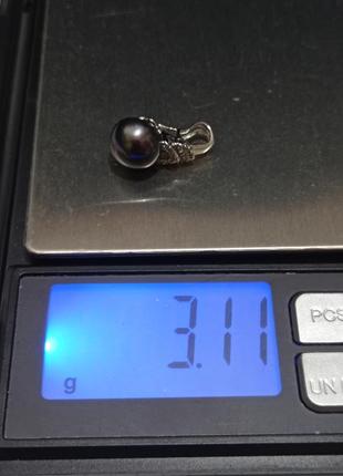 Черный жемчуг, серебряный набор с черным жемчугам, кольцо, серьги, кулон4 фото