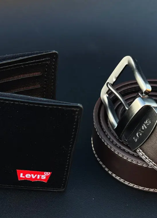 Подарунковий набір levis чоловічий ремінь + гаманець чорний7 фото