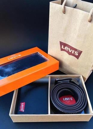 Подарунковий набір levis чоловічий ремінь + гаманець чорний6 фото