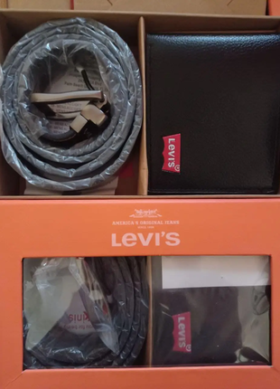 Подарунковий набір levis чоловічий ремінь + гаманець чорний10 фото