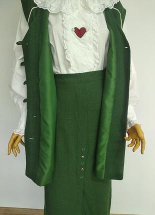 Вінтажний натуральний баварський льляний костюм жилетка безрукавка з мереживом спідниця міді зеленого кольору xl xxl xxl3 фото