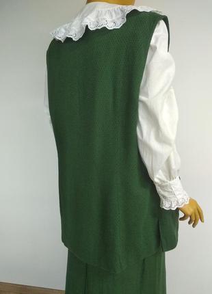 Вінтажний натуральний баварський льляний костюм жилетка безрукавка з мереживом спідниця міді зеленого кольору xl xxl xxl5 фото