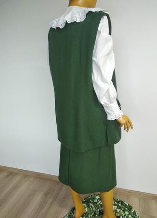 Вінтажний натуральний баварський льляний костюм жилетка безрукавка з мереживом спідниця міді зеленого кольору xl xxl xxl4 фото