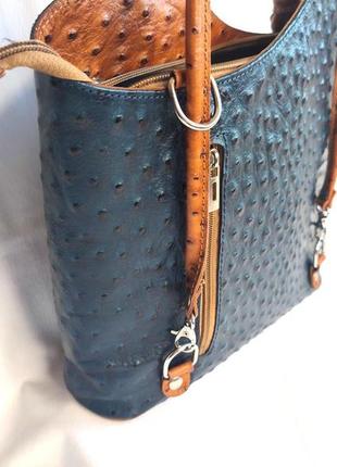 Сумка - рюкзак синяя vera pelle, италия2 фото