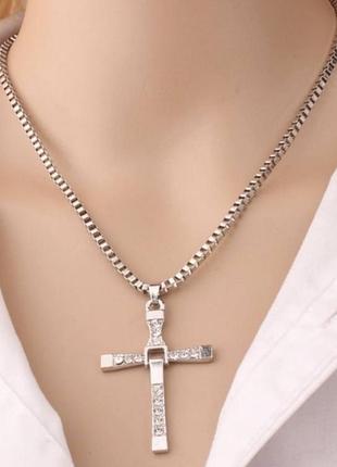 Крест серебристый со стразами swarovski 50см