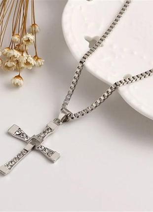 Крест серебристый со стразами swarovski 50см