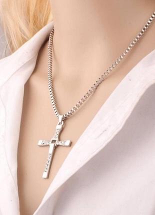 Крест серебристый со стразами swarovski 50см