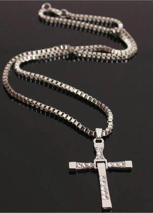 Крест серебристый со стразами swarovski 50см